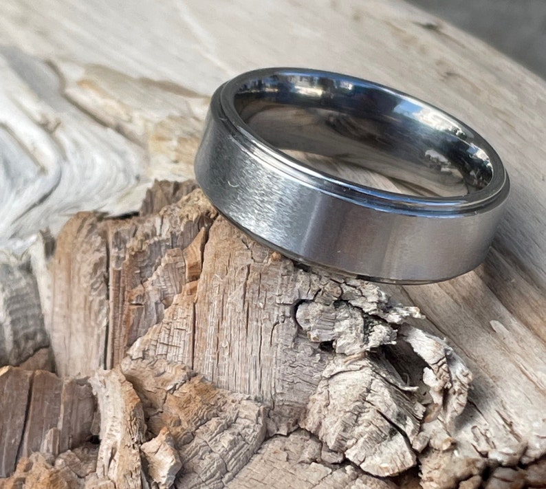 Titanium Ring, Wedding Band, Stepped Down Edges, Brushed/Polished 7mm (pictured)