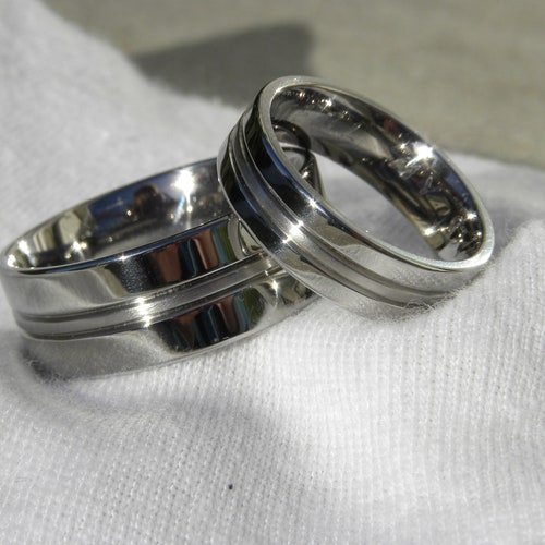 Wedding Ring shops Set, Matching Titanium Bands, His, Hers