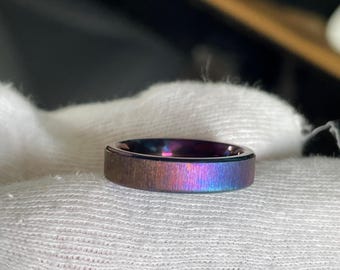 US size 6 1/4 Ring, Fire/Heat Colored Titanium, 5mm Width, Frosted Unique