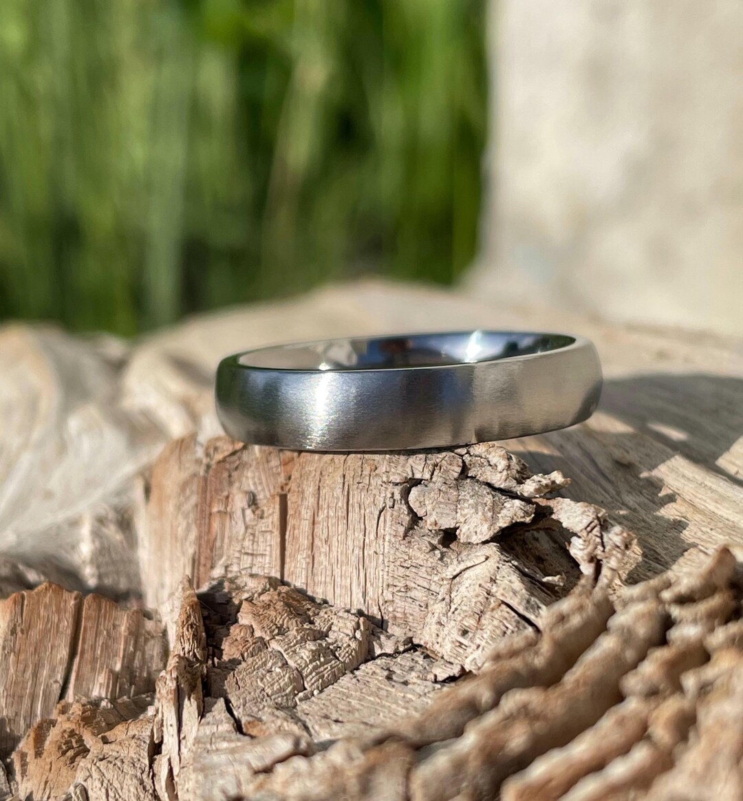 Brushed Titanium Ring, Standard Dome Profile Wedding Band, Mens