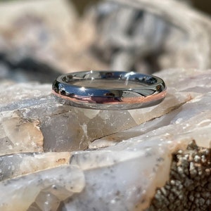 Copper Stripe Ring, Solid Titanium Band, Unique, Wedding, Anniversary