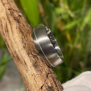 Modern Wedding Ring, Titanium Silver Stripe Band, Mens, Ladies, Offset Pinstripe image 8