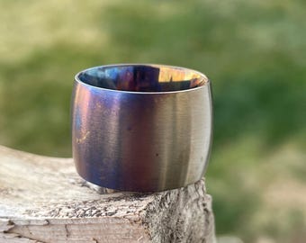 15mm, Size 7 1/4, Solid Titanium Ring, Low Dome Style, Fire colored