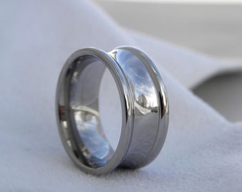 Titanium Ring, Concave Cut with Two Edge Cut Grooves, Polished