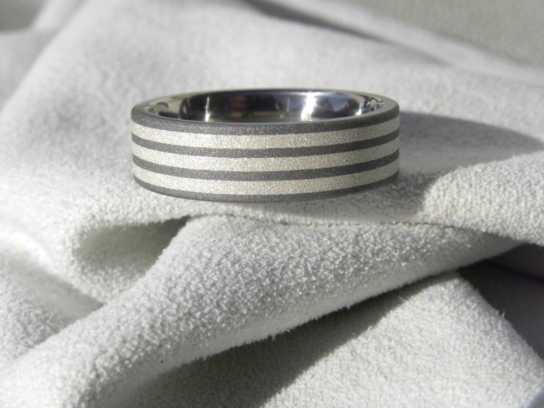 Silver and Titanium, Wedding Band, Ring, Sandblasted Finish image 2