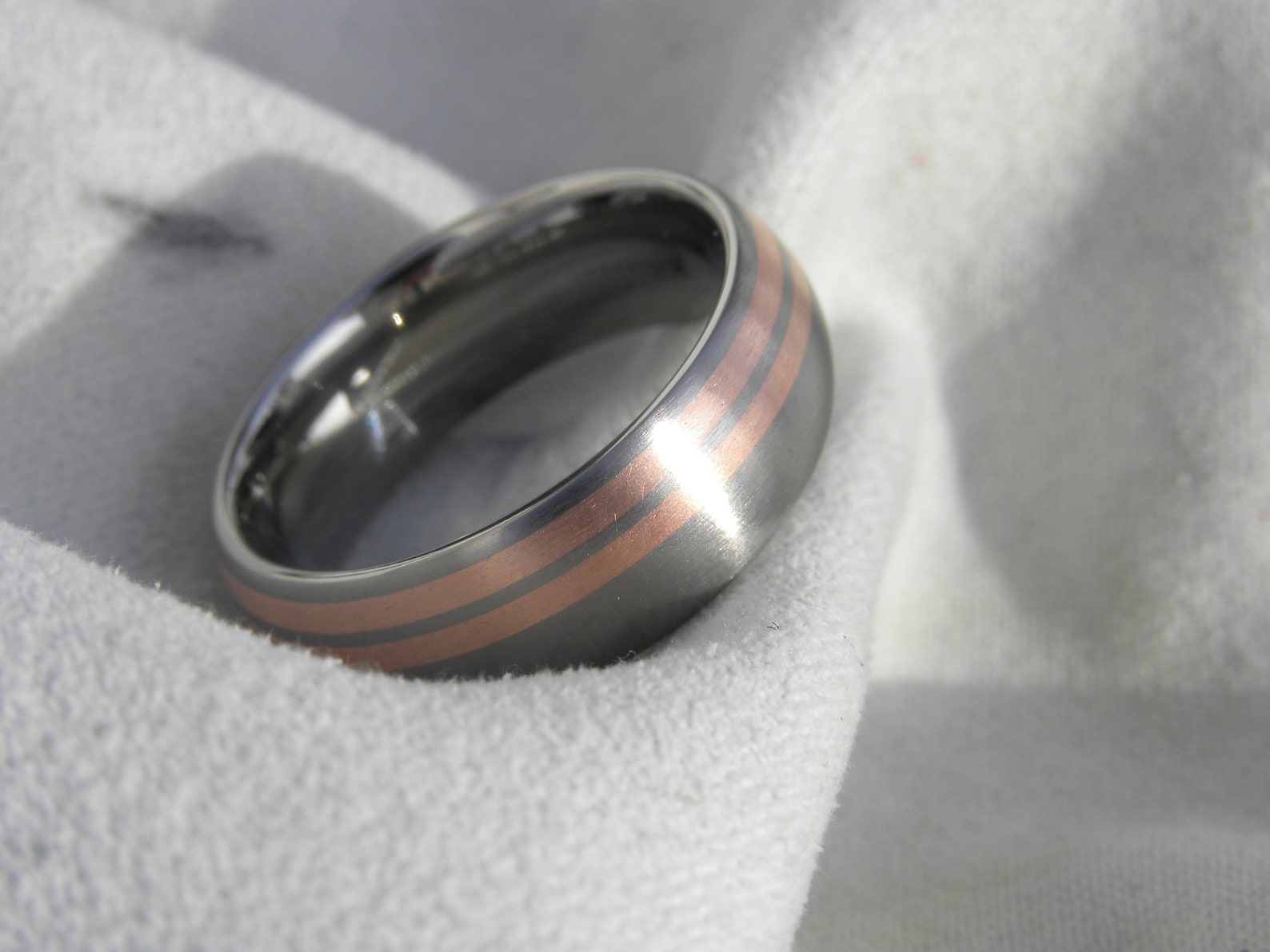 Titanium Double Offset Inlay Ring Wedding Band Copper Inlays | Etsy