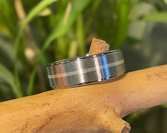 Titanium with Silver Inlay. Stepped Edge Style, Mens Ring, Wedding Band