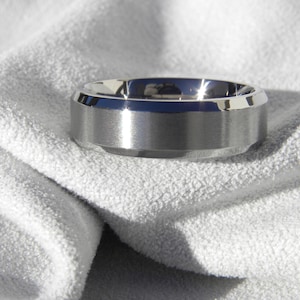 Men's Bevel Edge Titanium Ring, Wedding Band, Brush Finish, Modern Style (standard)