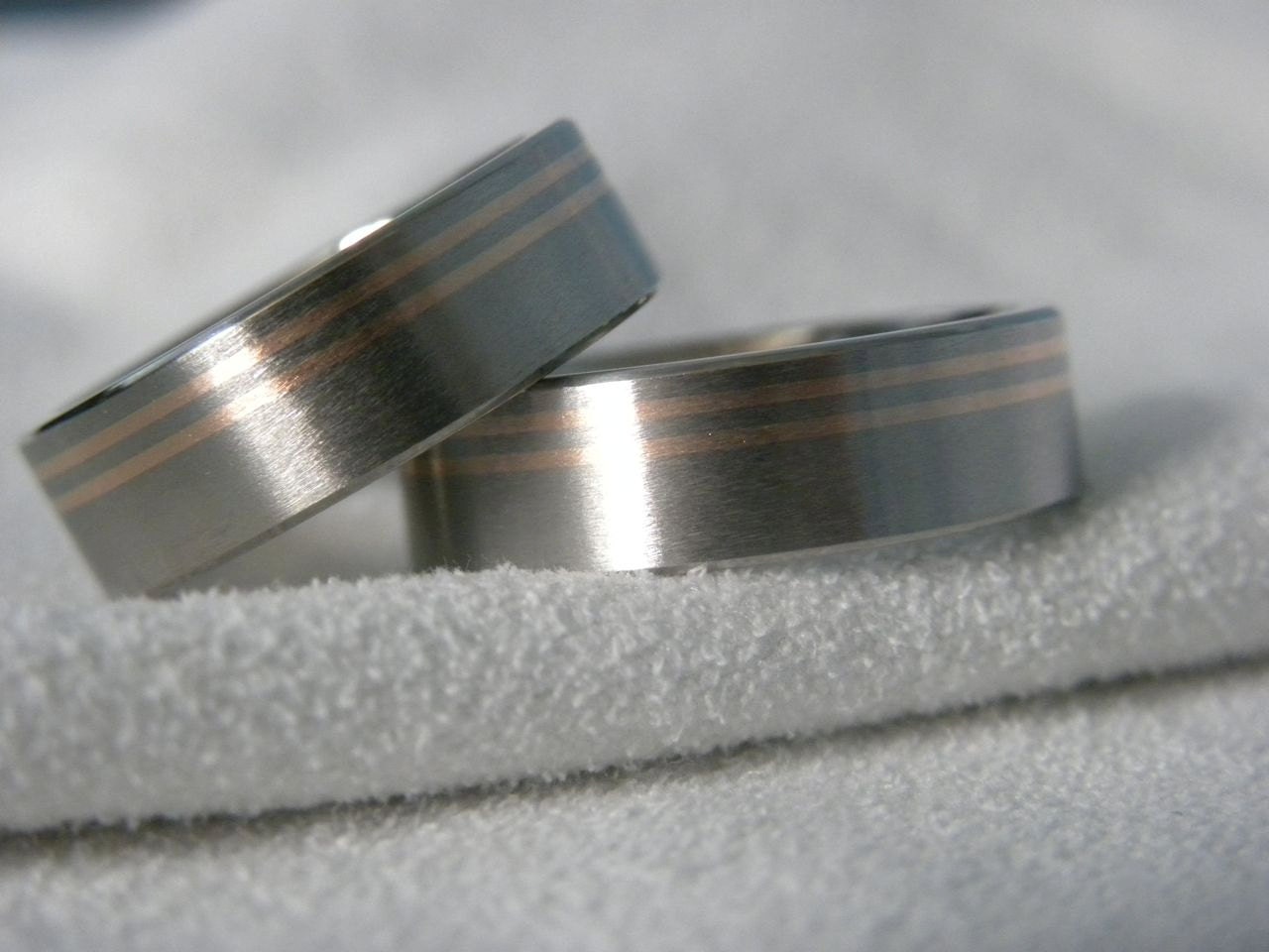  Matching  Ring  Set or Wedding Bands  Offset Inlay Stripes 