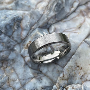 Mens Ring, Titanium Band, Stone Finish, Wedding, Annversary, Rugged Looking 6mm (pictured)