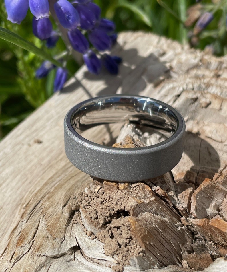 Mens Sandblasted Titanium Ring, Flat Profile, Wedding Band image 3