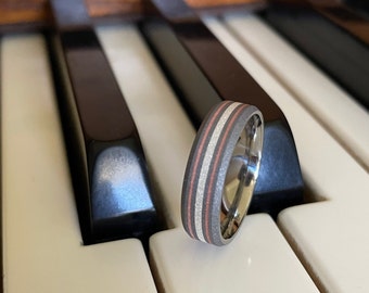 Wedding Band, Titanium with Silver and Copper Stripes, Sandblasted Ring, Mens