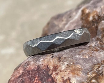 New Finish! Ground Profile/Faceted Titanium Band, Beautiful, Unique Look