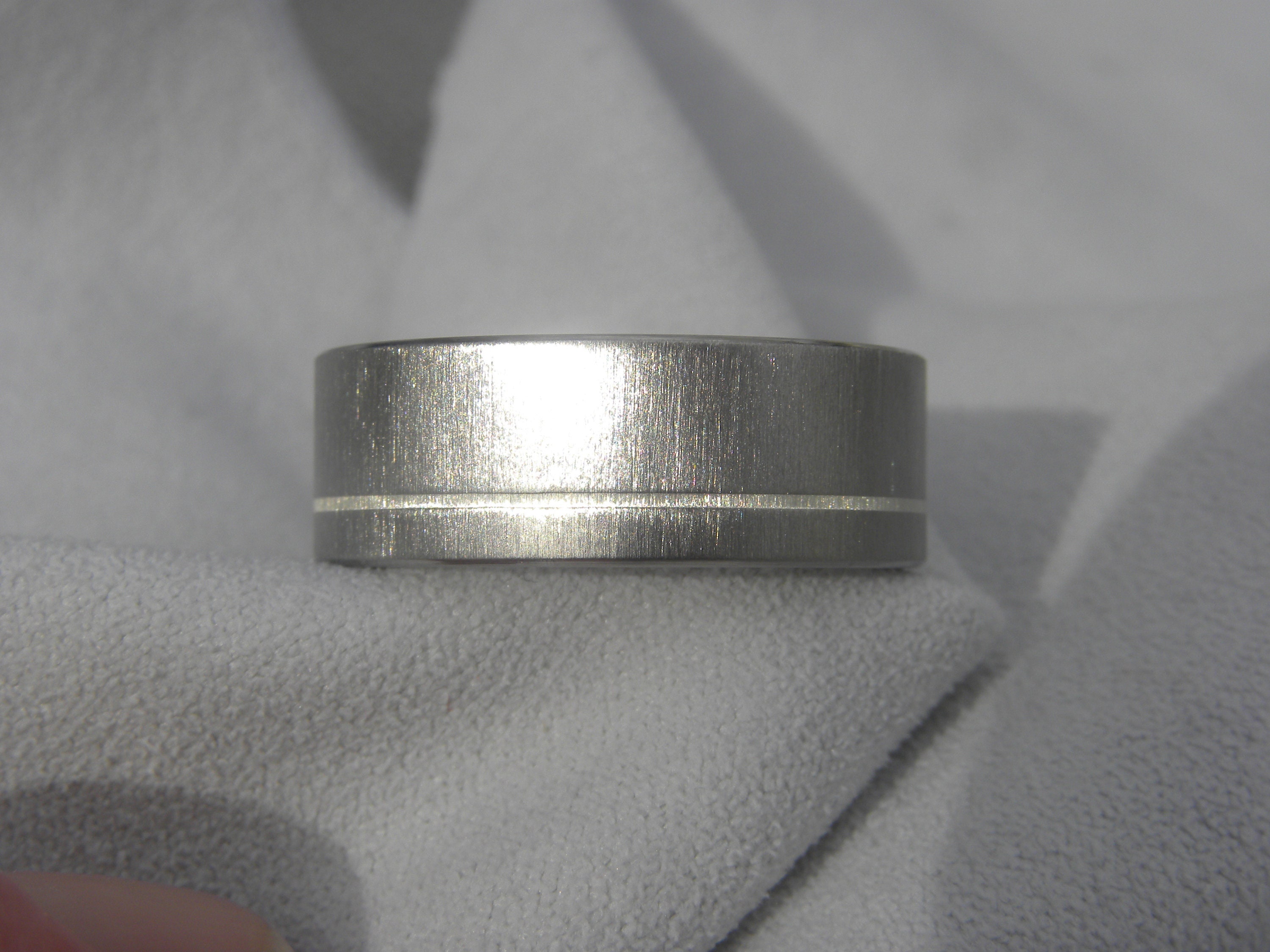 Titanium Sterling Silver Inlay Flat 8mm Brushed and Polished Band
