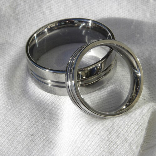 Wedding Ring shops Set, Matching Titanium Bands, His, Hers
