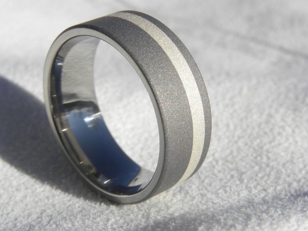Titanium Silver Stripe Ring Wedding Band Ladies Mens - Etsy