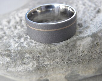 Yellow Gold Titanium Ring, Mens Wedding Band, Sandblasted Finish