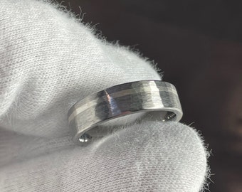 1mm Silver Pinstripe Titanium Ring, Wedding, Anniversary Band, 6mm, US size 9.25