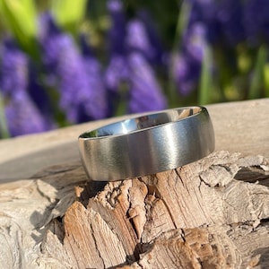 Brushed Titanium Ring, Thin/Low Dome Profile Wedding Band, Mens, Ladies