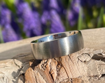 Brushed Titanium Ring, Thin/Low Dome Profile Wedding Band, Mens, Ladies