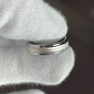 Rose Gold Pinstripe Titanium Band, Ring, Wedding, Fashion, US Size 7.25, 5mm Width image 1