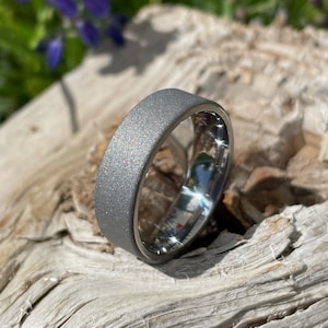 Mens Sandblasted Titanium Ring, Flat Profile, Wedding Band, AX16