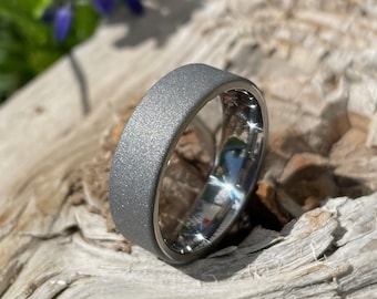 Mens Sandblasted Titanium Ring, Flat Profile, Wedding Band, AX16