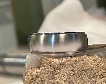 Mens Ring, Wedding Band, Titanium, Domed Step Edge, Anniversary Gift