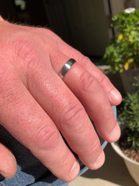 Mens wedding bands brushed titanium sale