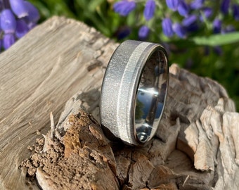 Modern Ring, Titanium Band with Silver Inlay Stripe, Wedding, Anniversary