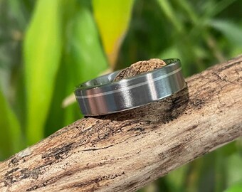 Titanium Silver Pinstripe Ring, Wedding Band, Jewelry, Mens, Ladies