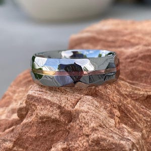 Titanium Copper Stripe Faceted Ring, Wedding Band, Polished Finish