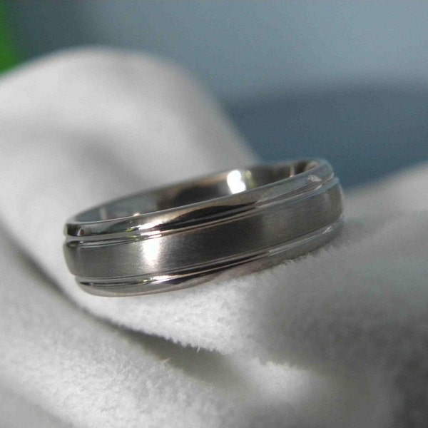 Titanium Ring Wedding Band Domed Cut Two Grooves