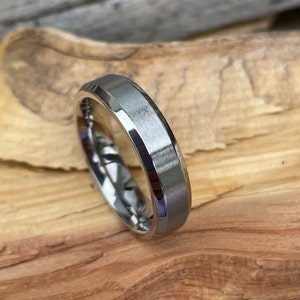 Classic Bevel Edge Wedding Band, Mens, Ladies, Titanium Ring