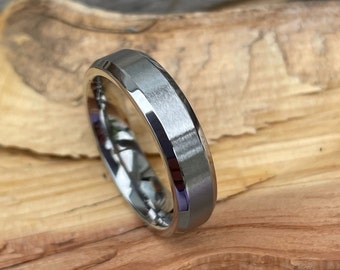 Classic Bevel Edge Wedding Band, Mens, Ladies, Titanium Ring