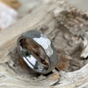 Durable Burnish Finish Faceted Ring, Titanium Wedding Band, Made to Order