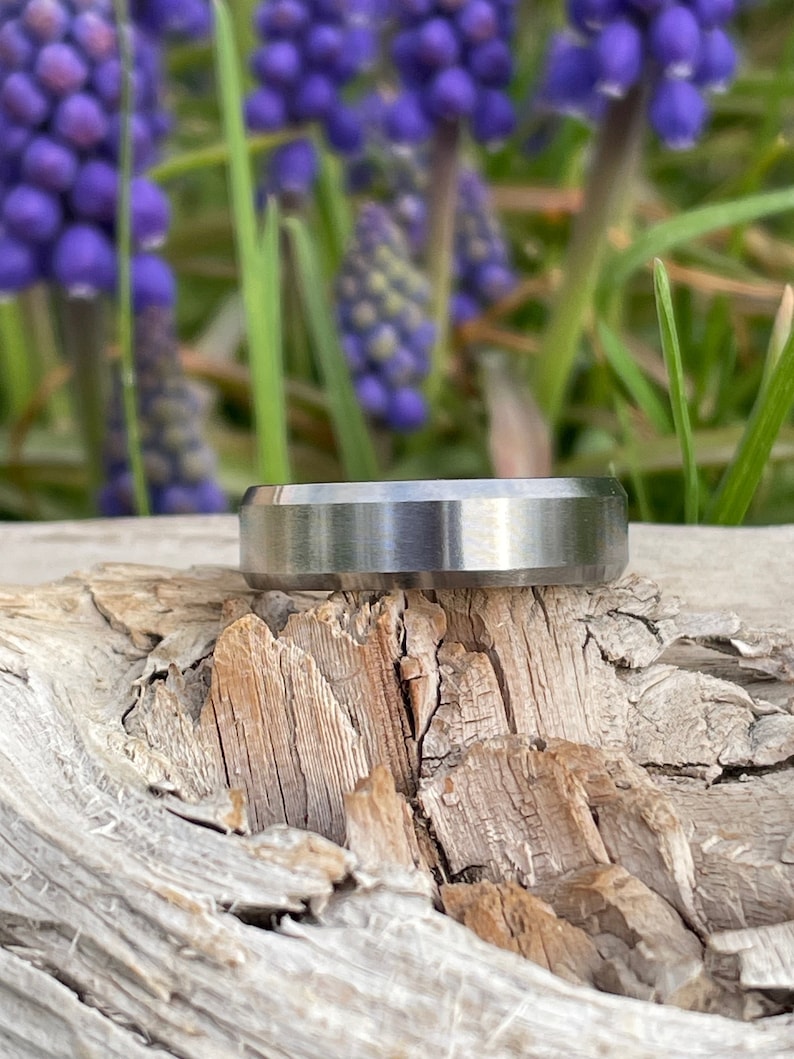 Mens Ring, Narrow Bevel Edges Band, Wedding, Titanium Ring, Full Brushed Finish image 2