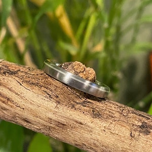 Modern Wedding Ring, Titanium Silver Stripe Band, Mens, Ladies, Offset Pinstripe image 1