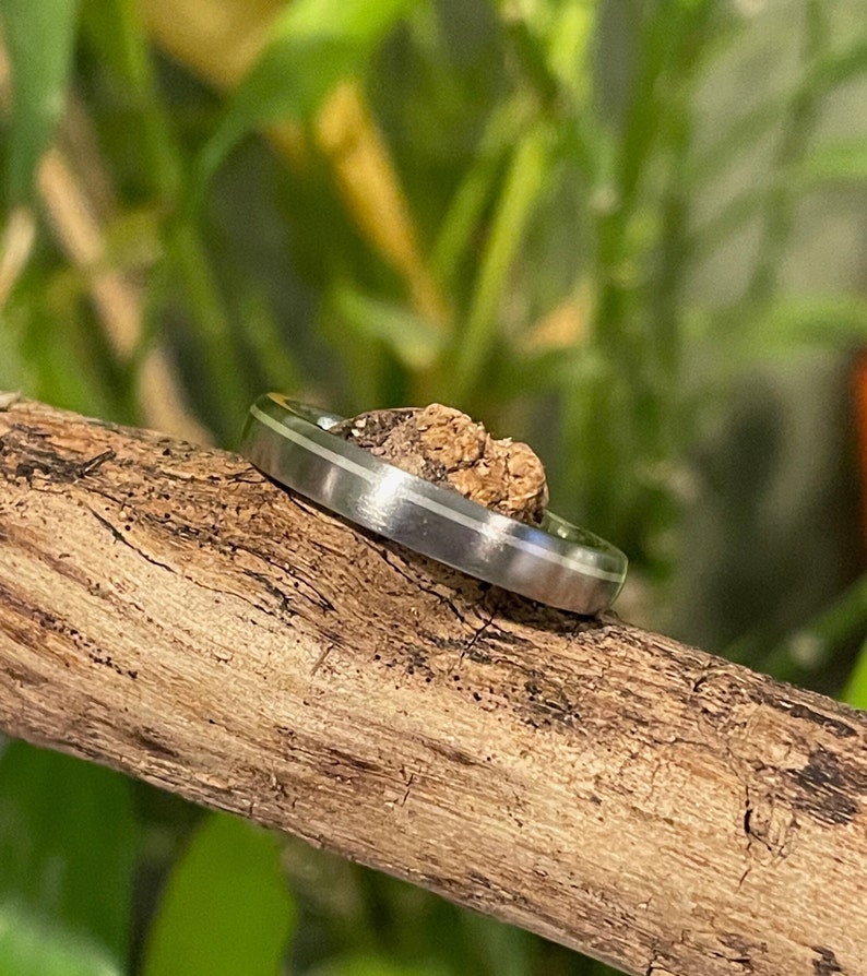 Modern Wedding Ring, Titanium Silver Stripe Band, Mens, Ladies, Offset Pinstripe image 1