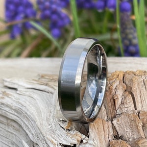 Mens Ring, Narrow Bevel Edges Band, Wedding, Titanium Ring, Full Brushed Finish image 1