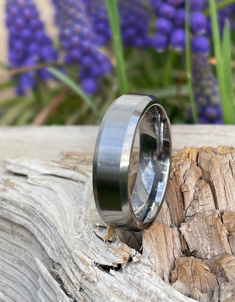 Mens Ring, Narrow Bevel Edges Band, Wedding, Titanium Ring, Full Brushed Finish image 1