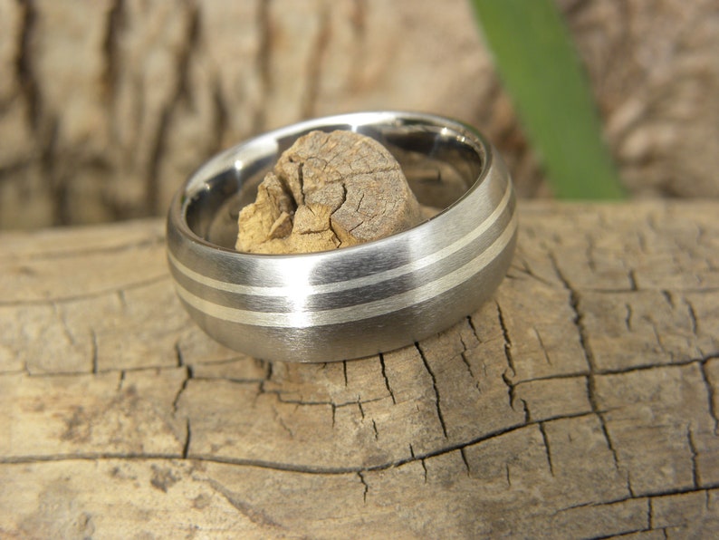 Wedding Band New Style Titanium Double Silver Stripe Ring
