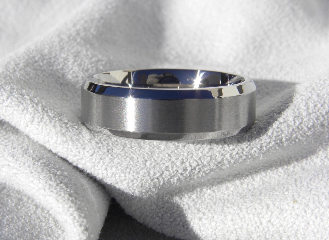 Men's Bevel Edge Titanium Ring, Wedding Band, Brush Finish, Modern