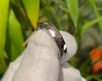 Titanium Copper Stripe Faceted Ring, Wedding Band, Polished Finish