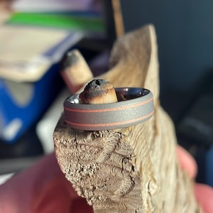 6mm Wide Bevel Cut Band, Solid Titanium and Copper, Sandblasted, Slightly small size 8