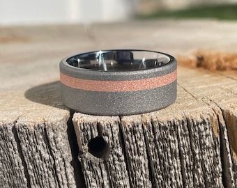 Sandblasted Titanium Copper Ring - Wedding Band, Wide Widths