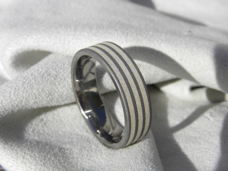 Silver and Titanium, Wedding Band, Ring, Sandblasted Finish image 1