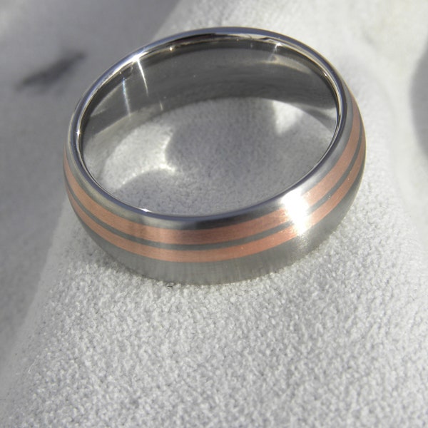 Copper Offset Inlays Titanium Band, Mens, Ladies, Unique Jewelry