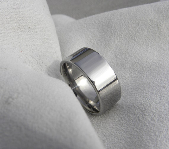 Wedding Band, Titanium Ring, Mirror Polished Finish, Standard Flat AX16