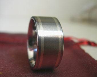 Comfort Fit, Big Ring, Titanium with Sterling Silver Inlays, Wedding, Anniversary